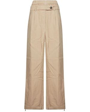 White Sand Pleat-Detail Pants - Natural