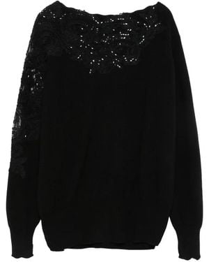 Ermanno Scervino Jersey Con Lentejuelas Y Panel De Encaje - Negro