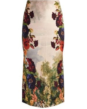 Alice + Olivia Maeve Satijnen Midi-Rok Met Bloemenprint - Zwart