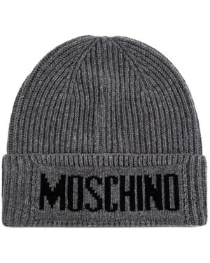 Moschino Ribbed Logo Beanie - Grey