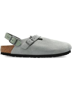 Birkenstock Buckle Strap Suede Mules - Gray