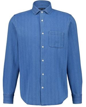 Frescobol Carioca Emilio Herringbone Denim Shirt - Blue