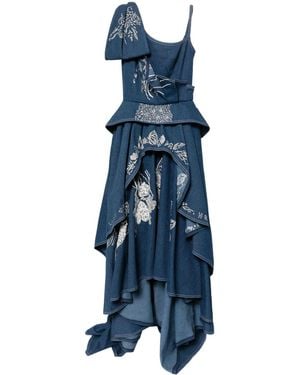 Saiid Kobeisy Floral-Embroidered Denim Maxi Dress - Blue