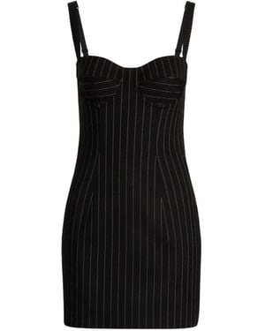 Dolce & Gabbana Robe À Fines Rayures En Laine - Black