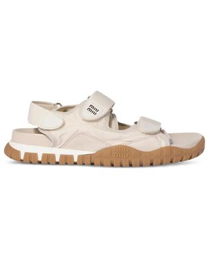 Miu Miu Tyre Touch-Strap Suede Sandals - White