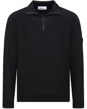Stone Island Zip Collar Jumper - Black