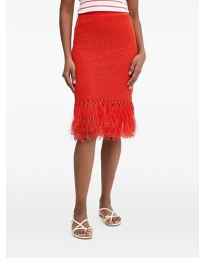 KARL LAGERFELD Fringed Open-Knit Midi Skirt - Red