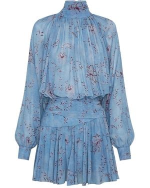 Nicholas Floral-Print High-Neck Mini Dress - Blue