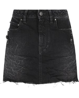 Balenciaga Frayed Denim Skirt - Black