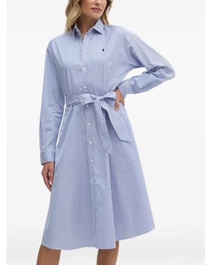 Polo Ralph Lauren Striped Belted Midi Shirt Dress - Blue