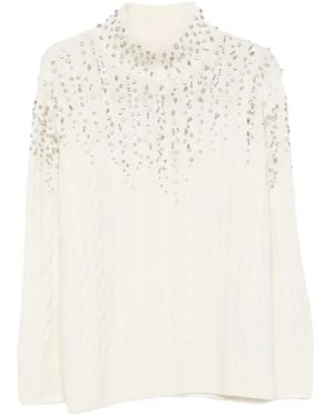 ERMANNO FIRENZE Crystal-Embellished Cable-Knit Sweater - White