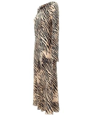 RIXO London Amal Tiger-Pattern Maxi Dress - White
