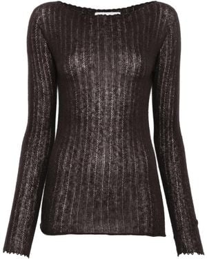 Vanisé Geripptes Strickoberteil - Schwarz