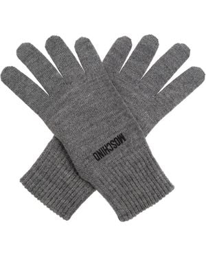Moschino Guanti A Coste Con Logo Ricamato - Grigio