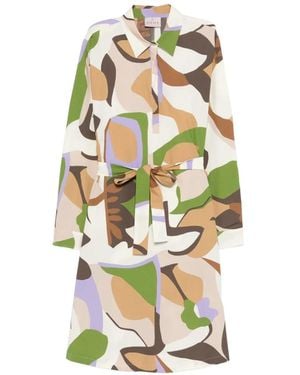 Marella Tie-Waist Geometric-Print Midi Dress - White
