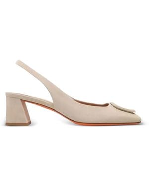 Santoni Carla Buckle-Detail Slingback Pumps - Natural