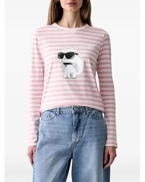 KARL LAGERFELD Ikon Aquarelle Long-Sleeve T-Shirt - Grey