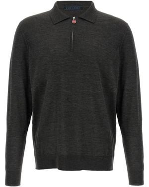 Kiton Half Zip Mélange Knit Jumpers - Grey