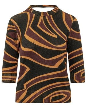 PUCCI Trui Met Lage Ronde Hals Aan De Achterkant En Abstracte Print - Oranje