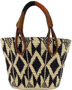 Sensi Studio Patterned Leather-Handle Tote Bag - Black