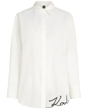 KARL LAGERFELD Classic Button-Up Shirt With Signature Detail - White