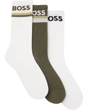BOSS Logo-Knit Striped Socks - White