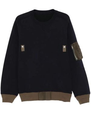 Sacai Panelled Zip-Fastening Jumper - Black