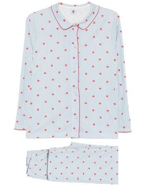 Petit Bateau Pyjama Mit Herz-Print - Weiß