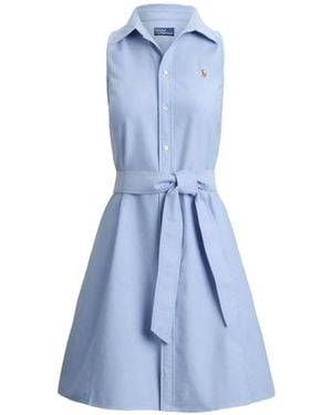 Polo Ralph Lauren Belted Sleeveless Shirt Dress - Blue