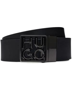 BOSS Logo-Plaque Reversible Leather Belt - Black