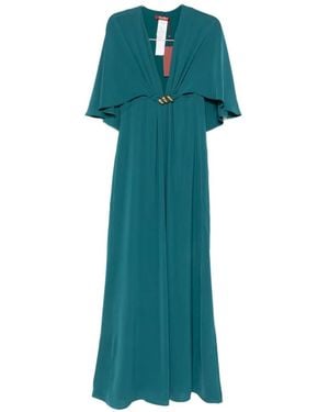 Max Mara Cape-Effect-Tone-Detail Maxi Dress - Green