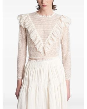 Antik Batik Flowi Ruffled Lace-Trimmed Top - White