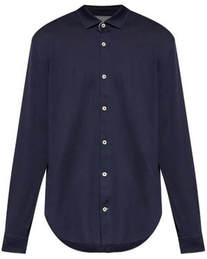 Eleventy Pique-Knit Long-Sleeve Shirt - Blue