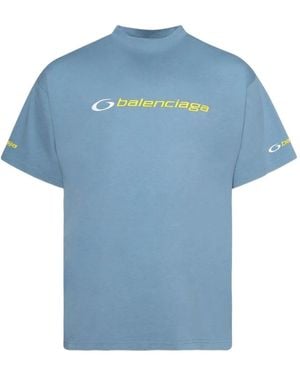 Balenciaga Embroidered-Logo T-Shirt - Blue
