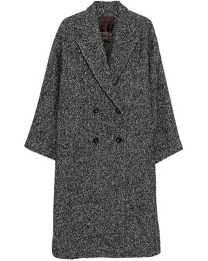 LIBERADD Herringbone Double-Breasted Coat - Grey