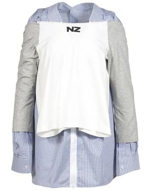 Natasha Zinko Layered Check-Print Shirt - Blue