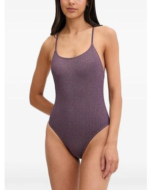Benetton Ribbed Metallic Swimsuit - Purple