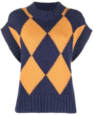La DoubleJ Argyle Intarsia-Knit Vest - Blue
