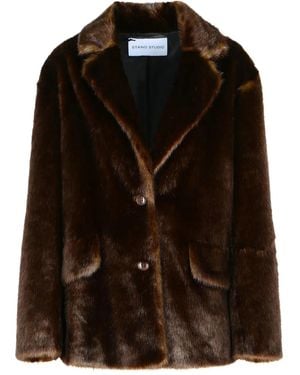 Stand Studio Mid-Length Plush Faux Fur Jacket - Black