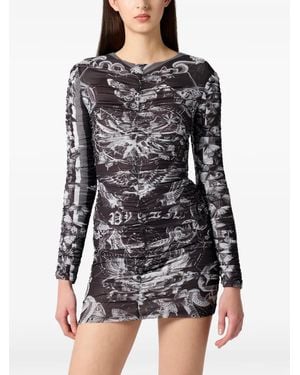 Philipp Plein Wrinkled Butterfly-Print Mini Dress - Black