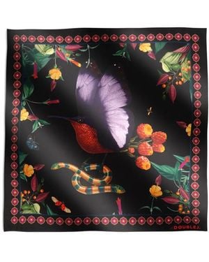La DoubleJ Floral Border Bird Scarf - Black