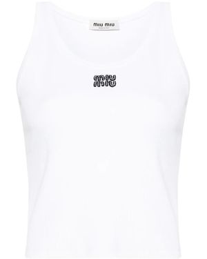 Miu Miu Débardeur À Logo Orné De Perles - Blanc