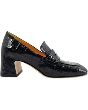 Madison Maison Crocodile-Embossed Leather Heeled Loafers - Black
