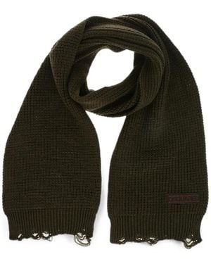 DSquared² Logo-Patch Fringed-Hem Scarf - Black