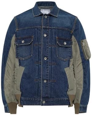 Sacai Layered-Design Denim Jacket - Blue
