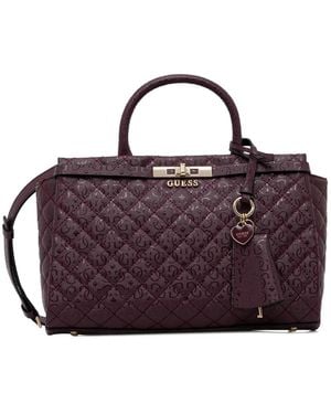 Guess Idra 4G Quilted Heart Charm Tote Bag - Purple
