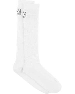 MM6 by Maison Margiela Numeric Signature Ribbed-Knit Socks - White