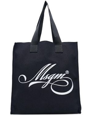 MSGM Logo-Print Tote Bag - Blue