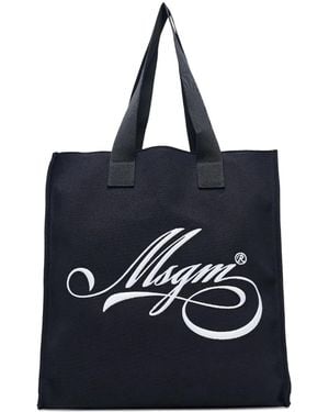 MSGM Logo-Print Tote Bag - Blue