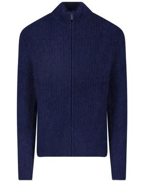 Aspesi Zip-Up Ribbed-Knit Cardigan - Blue